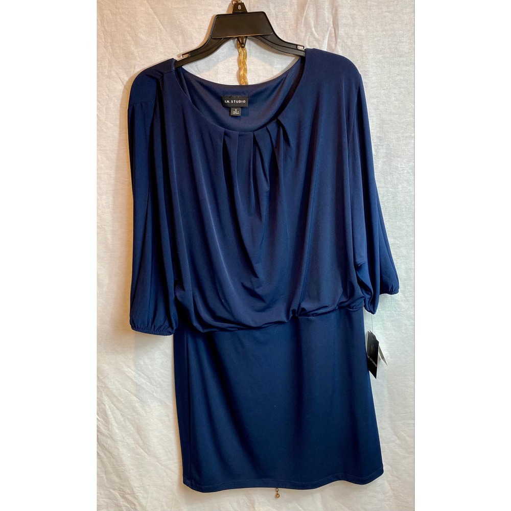 I.N. Studio Navy Dress with Gold Belt
